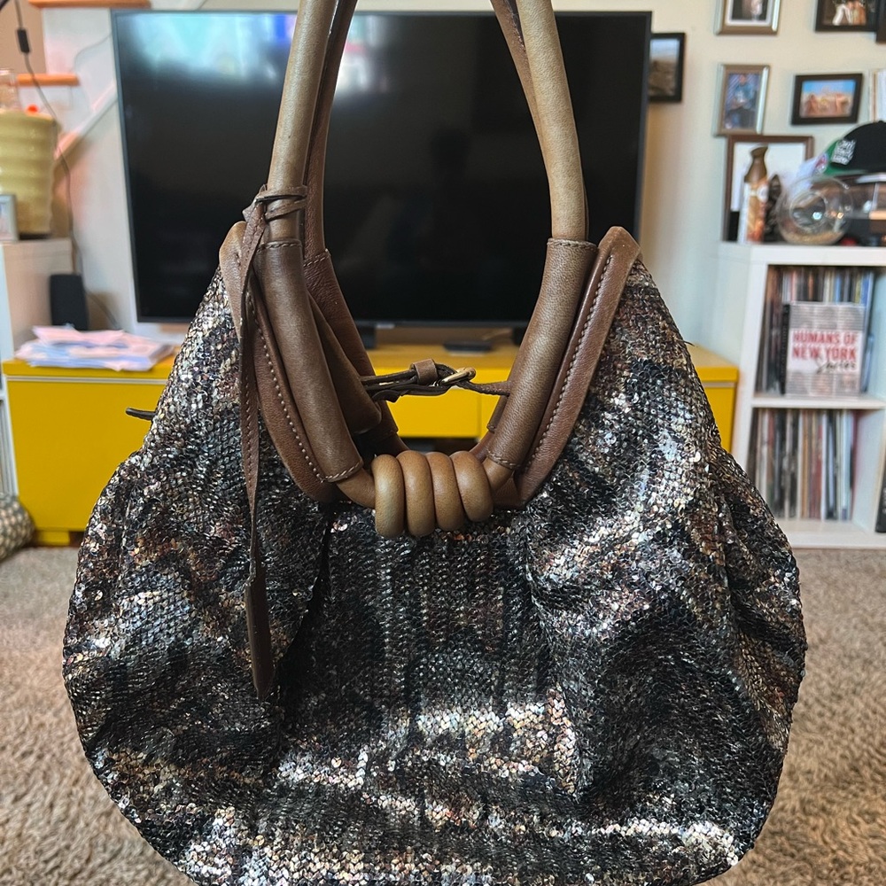 Jimmy Choo Black and Brown Sequin Hobo Bag